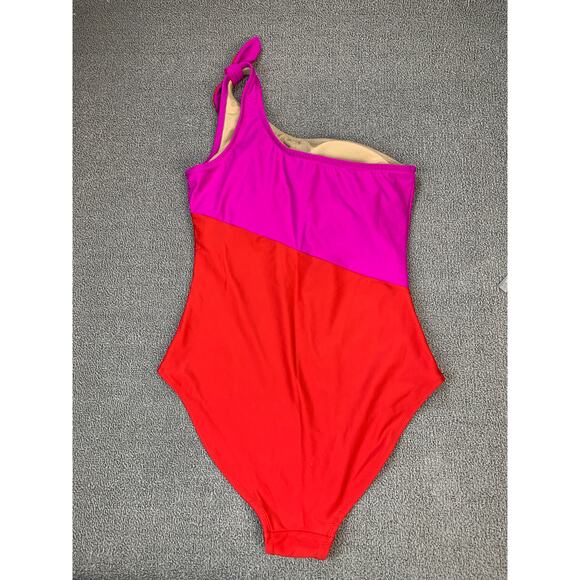 Old Navy One Piece Swimsuit One Shoulder Color Block Pink Red Size Medium - Picture 2 of 8